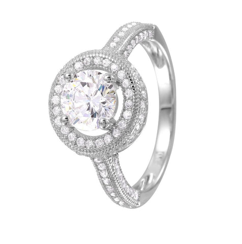 .925 Sterling Silver Rhodium Plated Round Cz Bridal Ring, <b>size: 5</b>