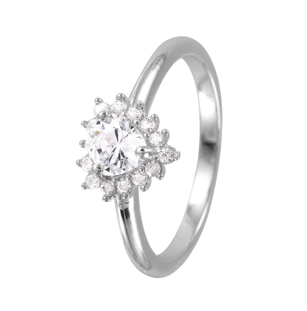 .925 Sterling Silver Rhodium Plated Heart Cz Bridal Ring, <b>size: 5</b>