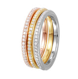 .925 Sterling Silver Rhodium Plated Tri-color Stackable Cz Inlay Ring, <b>size: 5</b>