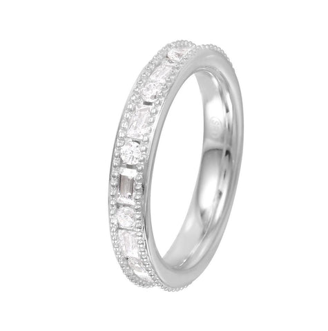 .925 Sterling Silver Rhodium Plated Chanel Set Cz Ring, <b>size: 5</b>