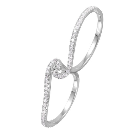 .925 Sterling Silver Rhodium Plated Cz Two-finger Ring, <b>size: 8</b>