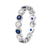 .925 Sterling Silver Rhodium Plated Round Eternity Stackable Blue Cz Ring, <b>size: 5</b>