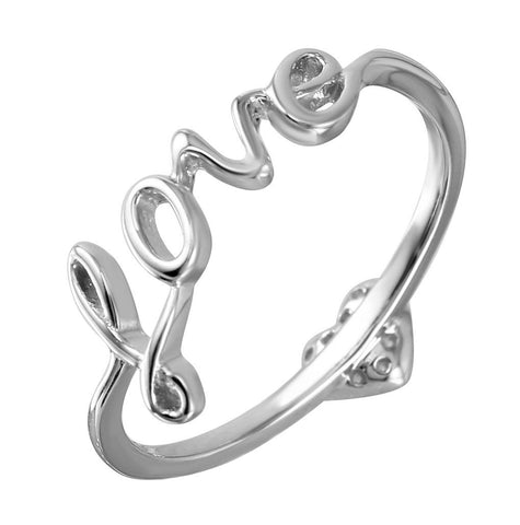 .925 Sterling Silver Rhodium Plated Love With Heart Cz Ring, <b>size: 5</b>