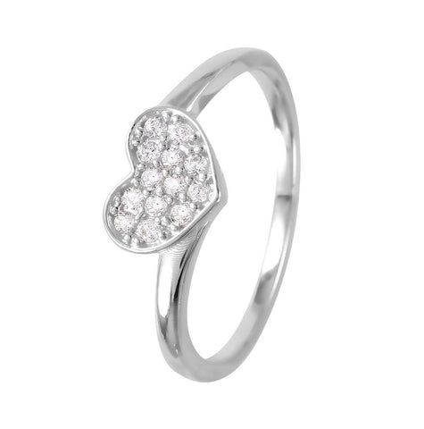 .925 Sterling Silver Rhodium Plated Round Band With Cz Heart Ring, <b>size: 5</b>