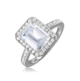 .925 Sterling Silver Rhodium Plated Emerald Cut Halo Ring, <b>size: 5</b>