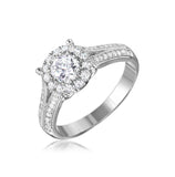 .925 Sterling Silver Rhodium Plated Halo Ring Encrusted With Micro Pave, <b>size: 5</b>