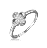 .925 Sterling Silver Rhodium Plated Clover Ring With Micro Pave Cz Stones, <b>size: 5</b>