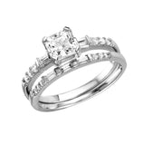 .925 Sterling Silver Rhodium Plated Square Center Baguette Cz Stones Ring, <b>size: 5</b>