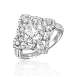 .925 Sterling Silver Rhodium Plated Diamond Shape Design Ring Encrusted With Cz Stones, <b>size: 5</b>