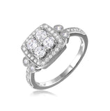 .925 Sterling Silver Rhodium Plated Square Halo Ring, <b>size: 5</b>