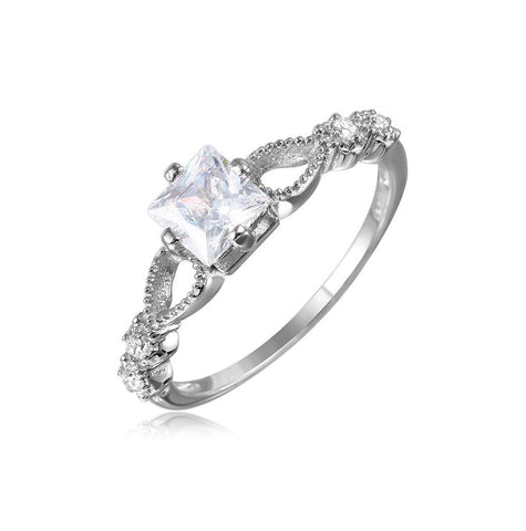 .925 Sterling Silver Rhodium Plated Open Shank Cz Center Stone Ring, <b>size: 5</b>