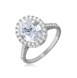 .925 Sterling Silver Rhodium Plated Clear Oval Halo Ring With Cz Stones, <b>size: 5</b>