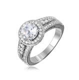 .925 Sterling Silver Rhodium Plated Halo Ring With Cz Split Shank Band, <b>size: 5</b>