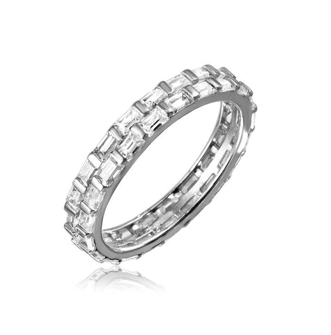 .925 Sterling Silver Rhodium Plated Baguette Cz Double Band, <b>size: 5</b>