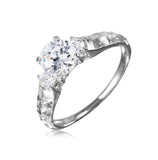 .925 Sterling Silver Rhodium Plated Cz Center Stone Ring With Hammered Shank, <b>size: 5</b>