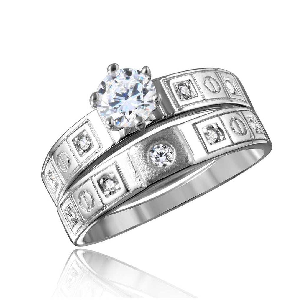 .925 Sterling Silver Rhodium Plated Square Design Cz Finish Wedding Ring, <b>size: 5</b>