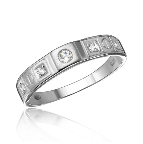 .925 Sterling Silver Mens Rhodium Plated Square Design Cz Finish Wedding Ring, <b>size: 9</b>