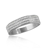 .925 Sterling Silver Mens Rhodium Plated Muiti Row Clear Cz Band, <b>size: 9</b>