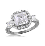 .925 Sterling Silver Rhodium Plated Princess Cut Halo Center Cz Ring, <b>size: 5</b>