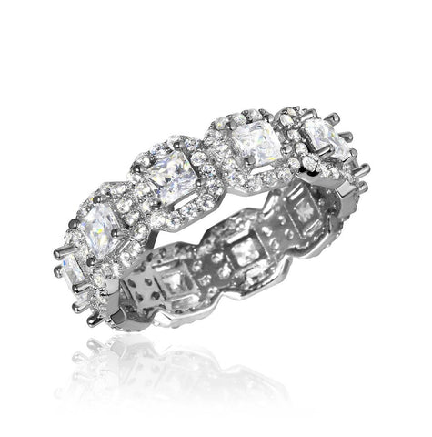 .925 Sterling Silver Rhodium Plated Eternity Band With Micro Pave Square & Round Cz, <b>size: 5</b>