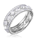 .925 Sterling Silver Rhodium Plated Band Encrusted With Cz Stones, <b>size: 5</b>