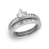 .925 Sterling Silver Rhodium Plated Round Pave Center Set Bridal Ring, <b>size: 5</b>