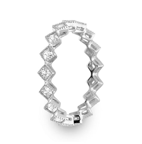 .925 Sterling Silver Rhodium Plated Diamond Shaped Eternity Ring, <b>size: 5</b>