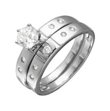 .925 Sterling Silver Half Matte Finish Rhodium Plated Cz Trio Bridal Ring, <b>size: 5</b>