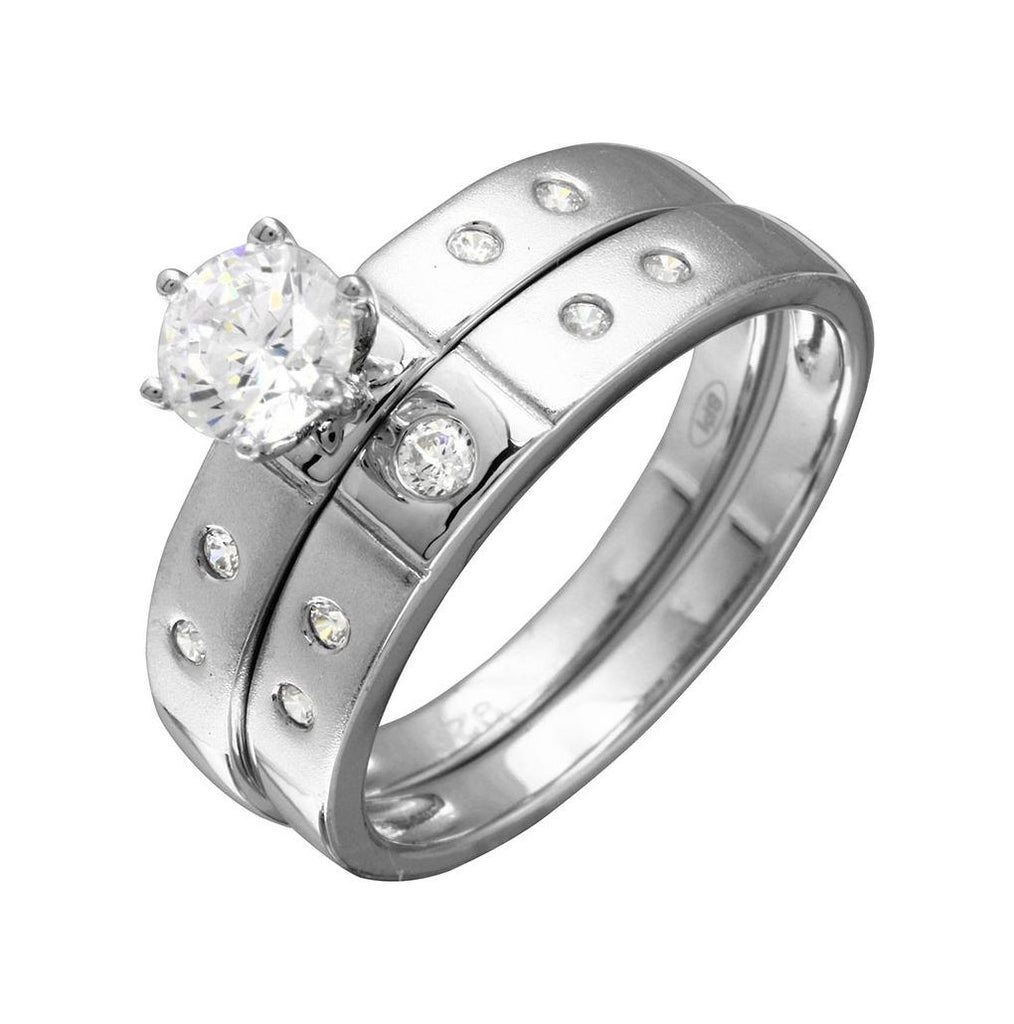 .925 Sterling Silver Half Matte Finish Rhodium Plated Cz Trio Bridal Ring, <b>size: 5</b>