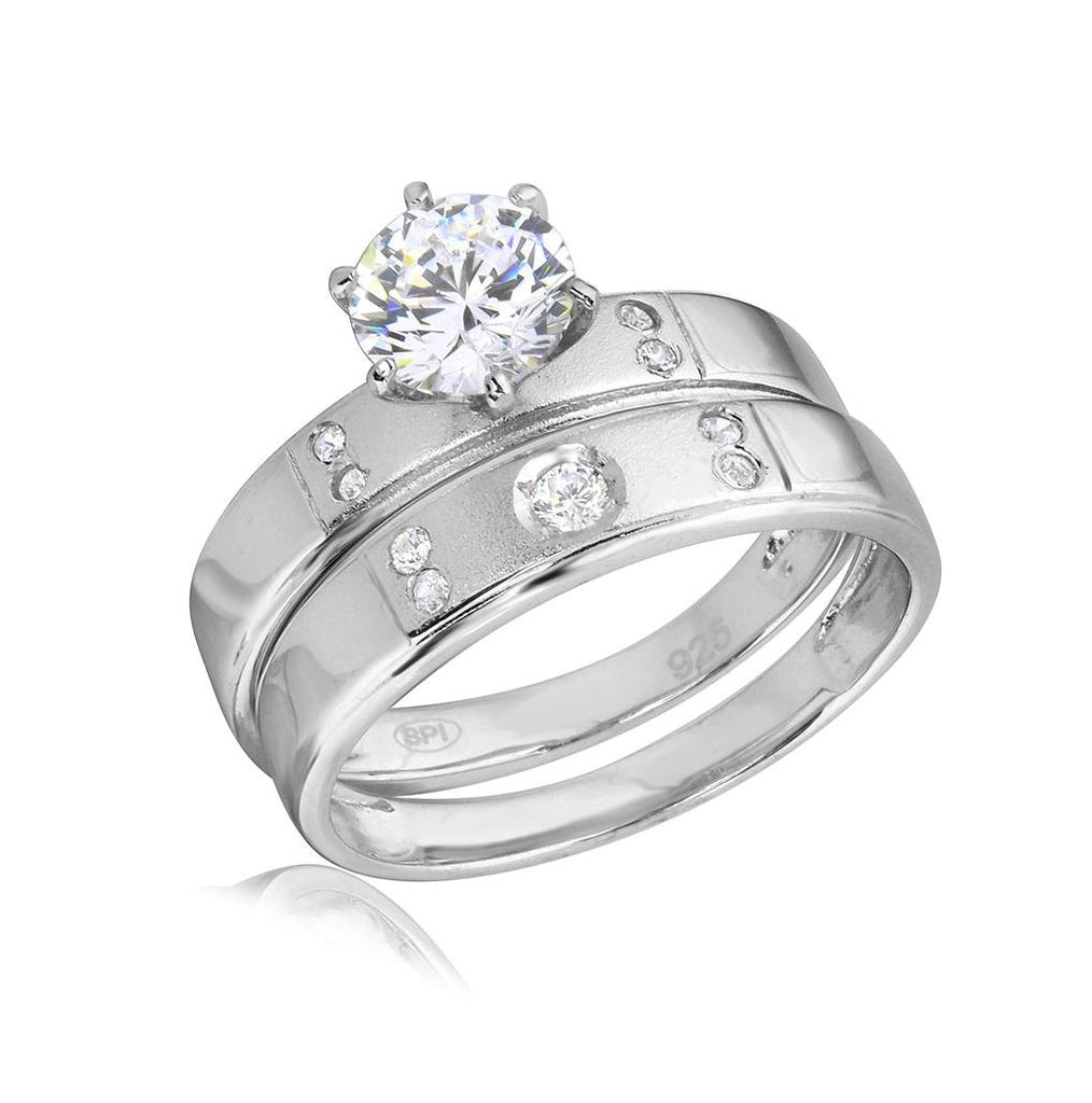 .925 Sterling Silver Rhodium Plated Matte Finish 5 Cz Wedding Ring, <b>size: 5</b>