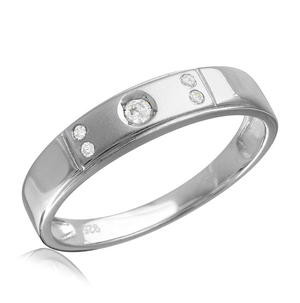 .925 Sterling Silver Mens Rhodium Plated Matte Finish 5 Cz Wedding Ring, <b>size: 9</b>