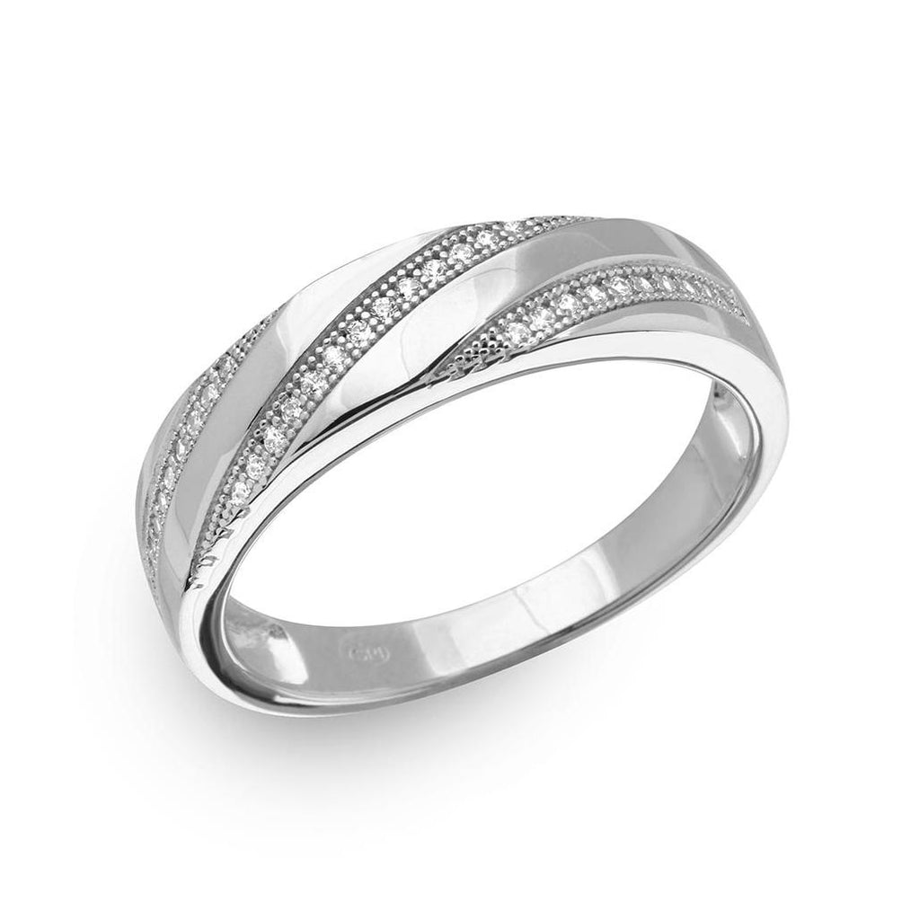 .925 Sterling Silver Mens Rhodium Plated Men's Trio Slanted Bar Ring, <b>size: 9</b>