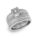 .925 Sterling Silver Rhodium Plated Round Square Center Trio Bridal Ring, <b>size: 5</b>