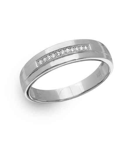 .925 Sterling Silver Mens Rhodium Plated Single Bar Cz Ring, <b>size: 9</b>