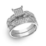 .925 Sterling Silver Rhodium Plated Square Pave Center Trio Bridal Ring, <b>size: 5</b>