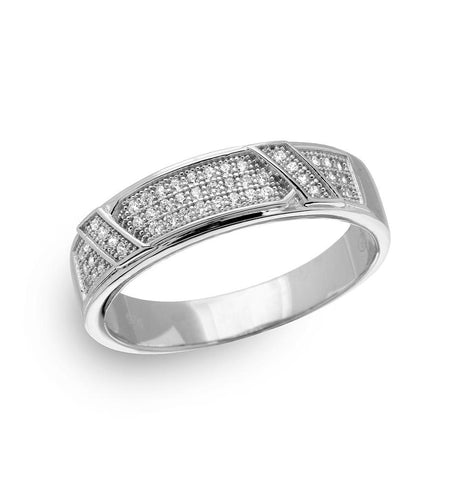 .925 Sterling Silver Mens Rhodium Plated Men's Cz Pave Trio Ring, <b>size: 9</b>