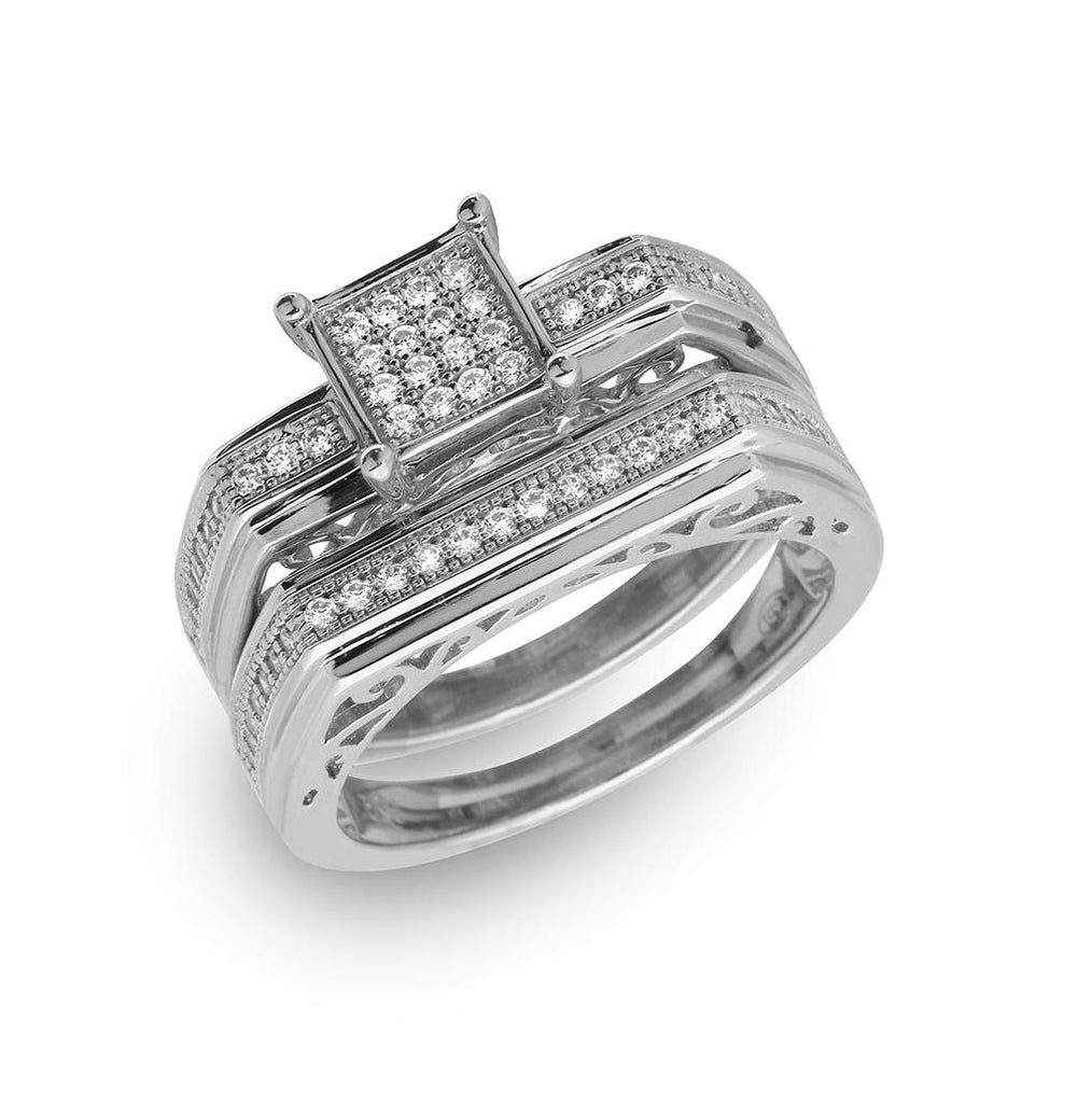 .925 Sterling Silver Rhodium Plated Two Piece Clear Cz Square Bar Accent Ring, <b>size: 5</b>