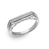 .925 Sterling Silver Mens Rhodium Plated Micro Pave Designed Shank Ring, <b>size: 9</b>