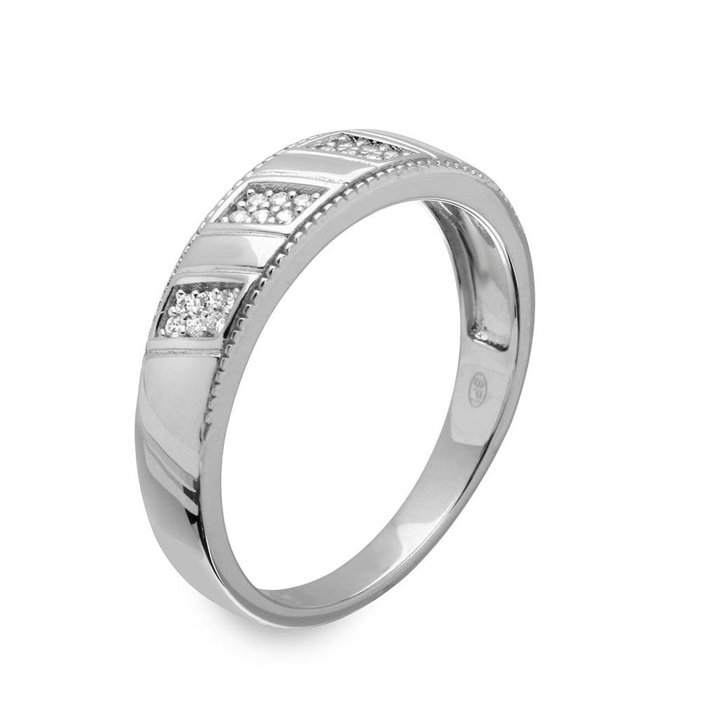 .925 Sterling Silver Mens Rhodium Plated  Trio Cz Ring, <b>size: 9</b>