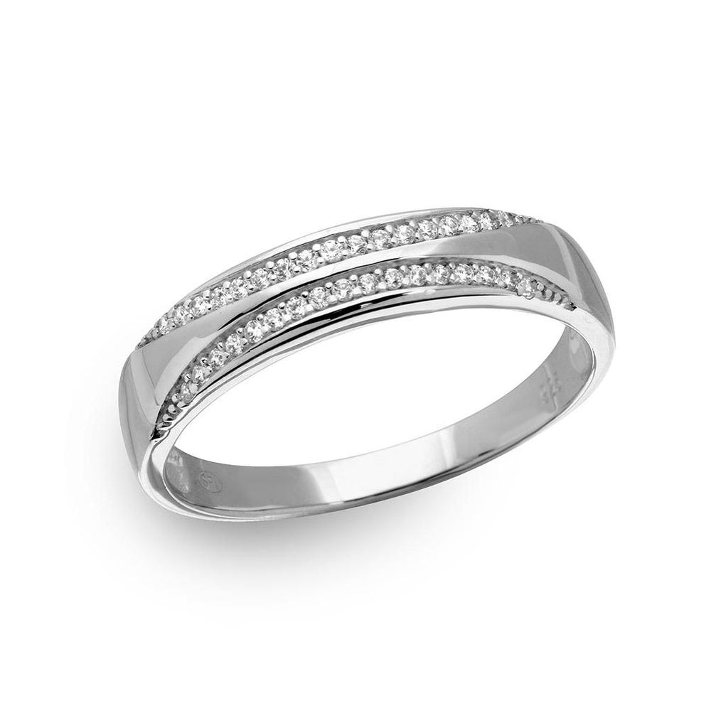 .925 Sterling Silver Mens Rhodium Plated Tappered Shank Trio Band With Cz, <b>size: 9</b>