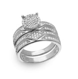 .925 Sterling Silver Rhodium Plated Round Pave Center Trio Bridal Ring, <b>size: 5</b>