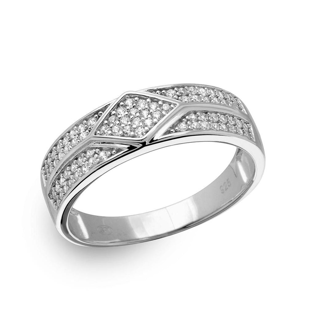 .925 Sterling Silver Mens Rhodium Plated Diamond Accented Band With Cz, <b>size: 9</b>