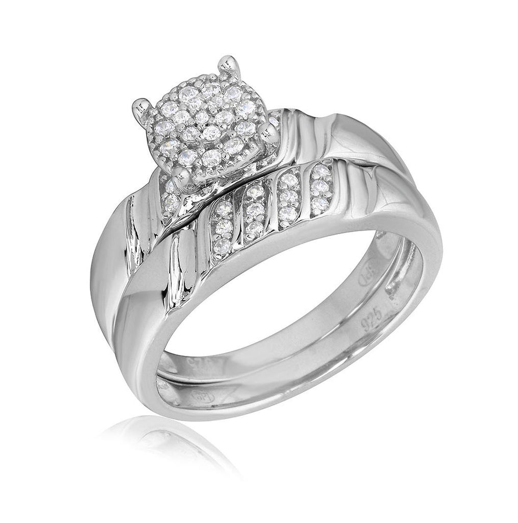 .925 Sterling Silver Rhodium Plated Sideway Stone Design Custer Cz Center Wedding Ring, <b>size: 5</b>