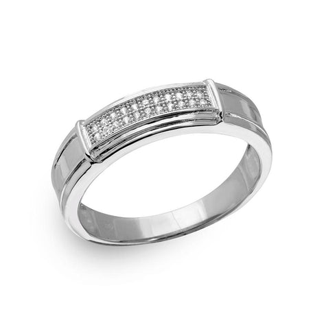 .925 Sterling Silver Mens Rhodium Plated Double Bar Cz Ring, <b>size: 9</b>