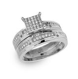 .925 Sterling Silver Rhodium Plated Square Pave Center Trio Bridal Ring, <b>size: 5</b>