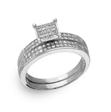 .925 Sterling Silver Rhodium Plated Square Pave Center Trio Bridal Ring, <b>size: 5</b>