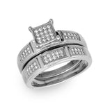 .925 Sterling Silver Rhodium Plated Square Pave Center Trio Bridal Ring, <b>size: 5</b>