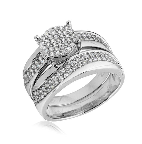 .925 Sterling Silver Rhodium Plated Wave Cz Band Round Center Cluster Stones Wedding Ring, <b>size: 5</b>