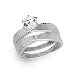 .925 Sterling Silver Rhodium Plated Round Solitaire Trio Bridal Ring, <b>size: 5</b>