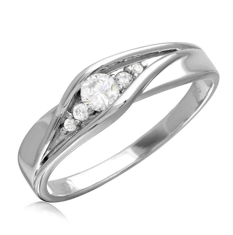 .925 Sterling Silver Mens Rhodium Plated Round Cz Center Stones Wedding Ring, <b>size: 9</b>